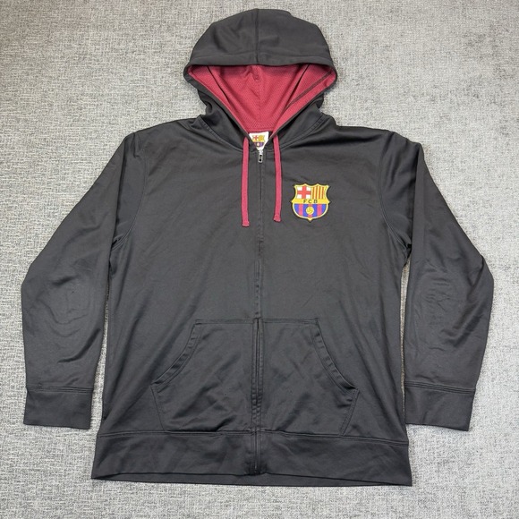 FCB Futbol Club FC Barcelona Full Zip Hoodie‎ Sweatshirt Men's XL Black Soccer - Picture 1 of 11